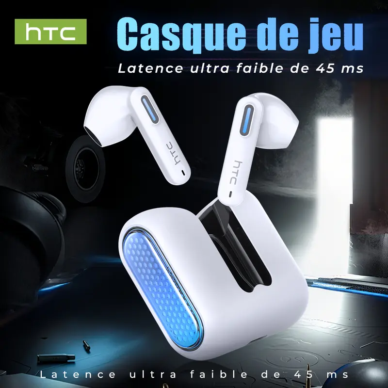 HTC NE49 TWS Wireless Earbuds - Bluetooth 6.0 Gaming Headsets, High Fidelity, IPX5 Waterproof Headphones, Built-in Microphone, Gaming Stuff, Headphones Bluetooth, Mens Gifts, Birthday Gifts for Him, Ideal for Sports