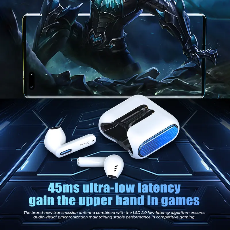 HTC NE49 TWS Wireless Earbuds - Bluetooth 6.0 Gaming Headsets, High Fidelity, IPX5 Waterproof Headphones, Built-in Microphone, Gaming Stuff, Headphones Bluetooth, Mens Gifts, Birthday Gifts for Him, Ideal for Sports