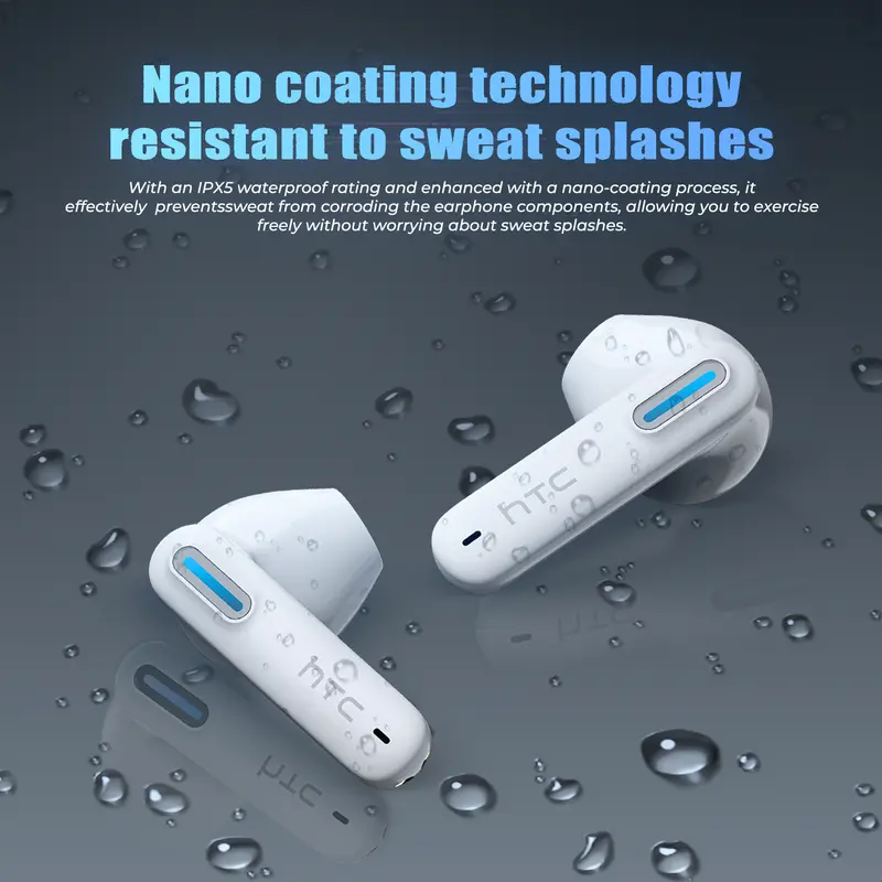 HTC NE49 TWS Wireless Earbuds - Bluetooth 6.0 Gaming Headsets, High Fidelity, IPX5 Waterproof Headphones, Built-in Microphone, Gaming Stuff, Headphones Bluetooth, Mens Gifts, Birthday Gifts for Him, Ideal for Sports